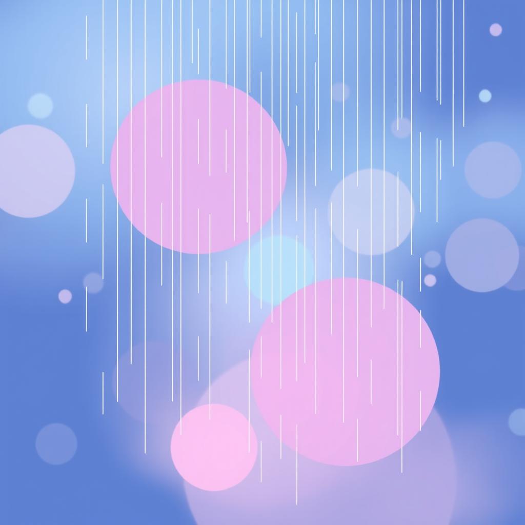 A colorful and calming lo-fi vector illustration depicting an abstract representation of rain, featuring soft geometric shapes and smooth gradients