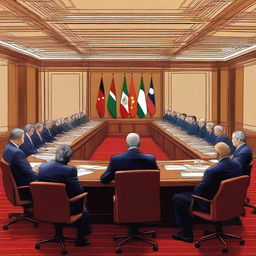 An exceptional digital art piece portraying an international political summit