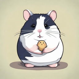 Next to the elegant black cat, create an image of a chubby, adorable hamster, showing a gentle interaction between the two.