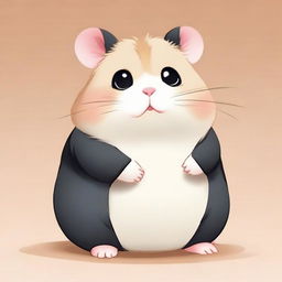 Next to the elegant black cat, create an image of a chubby, adorable hamster, showing a gentle interaction between the two.