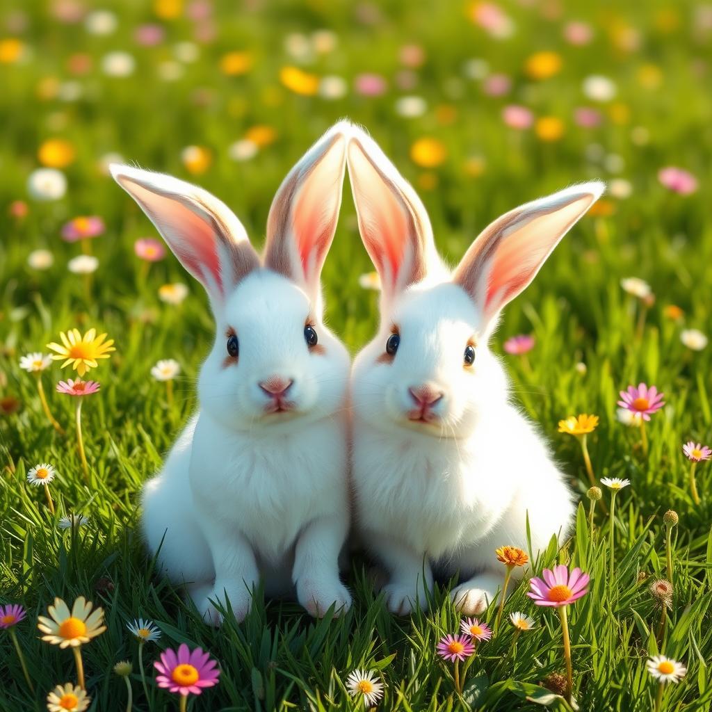 A delightful scene featuring two adorable rabbits whose ears elegantly form the number '44'