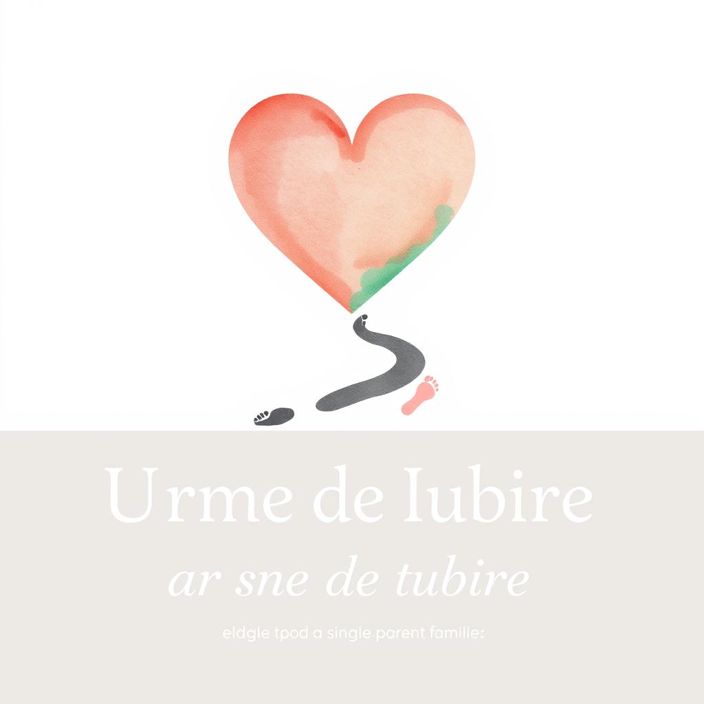 A logo design for an art therapy practice called 'Urme de Iubire' dedicated to single-parent families, featuring an emotionally resonant watercolor heart with soft, blurred edges