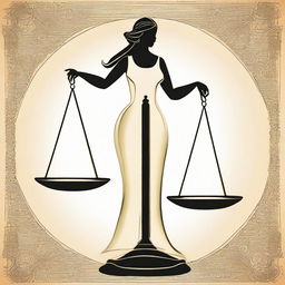 Create an image of Libra, the zodiac sign, depicted as an elegant woman balancing the scales, demonstrating equilibrium and harmony.