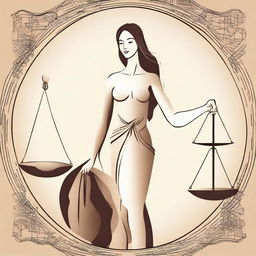 Create an image of Libra, the zodiac sign, depicted as an elegant woman balancing the scales, demonstrating equilibrium and harmony.