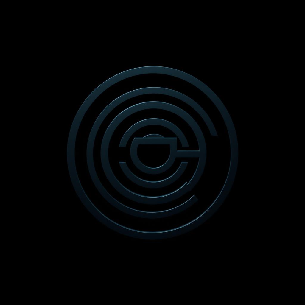 A logo design featuring a labyrinth in dark, moody colors