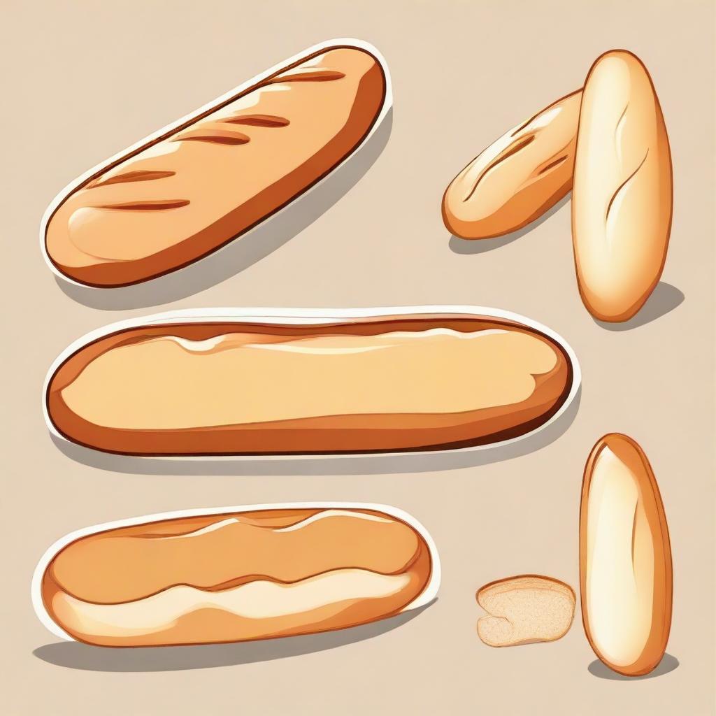 Generate a clipart of a crispy, golden-brown baguette.