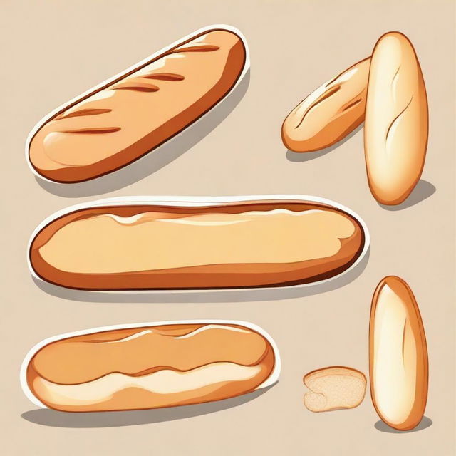 Generate a clipart of a crispy, golden-brown baguette.