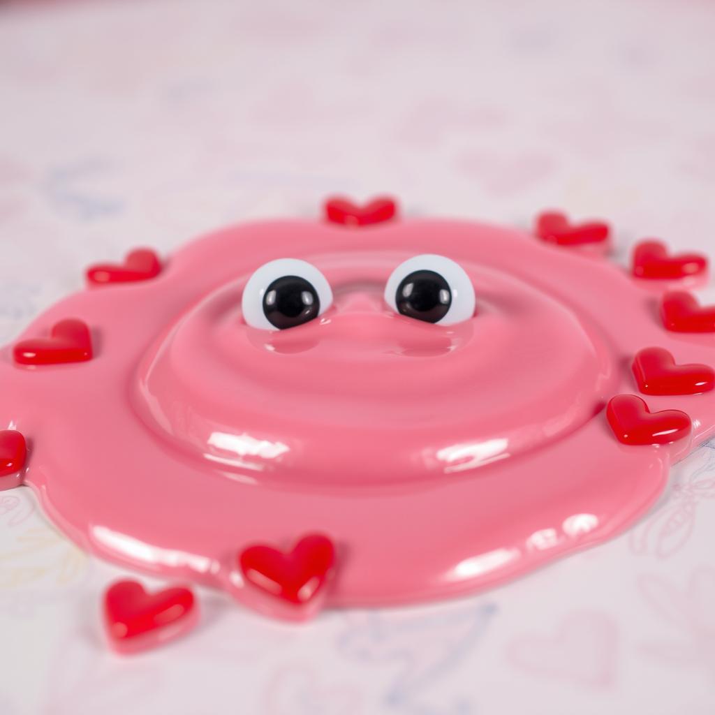 A flat puddle of metallic pink slime, smoothly spreading across a surface with a glossy, reflective sheen