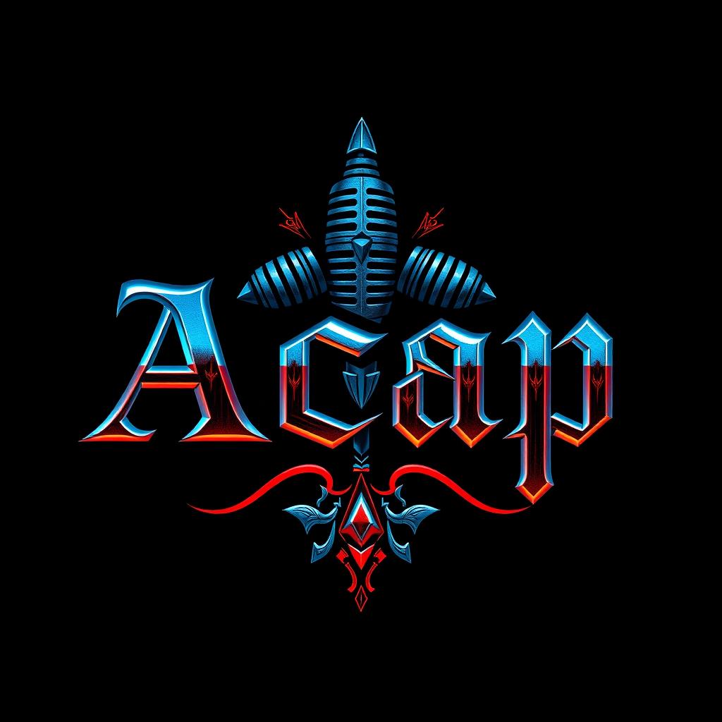 Hyper-detailed Gothic dark chrome typography logo featuring the text 'Acap', with a horizontal accent above the 'A'