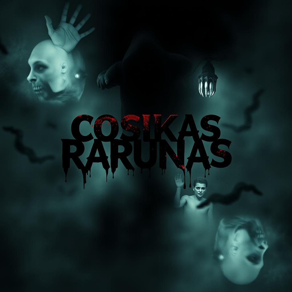 A chilling and sinister movie poster for a horror film titled 'Cosikas Rarunas'