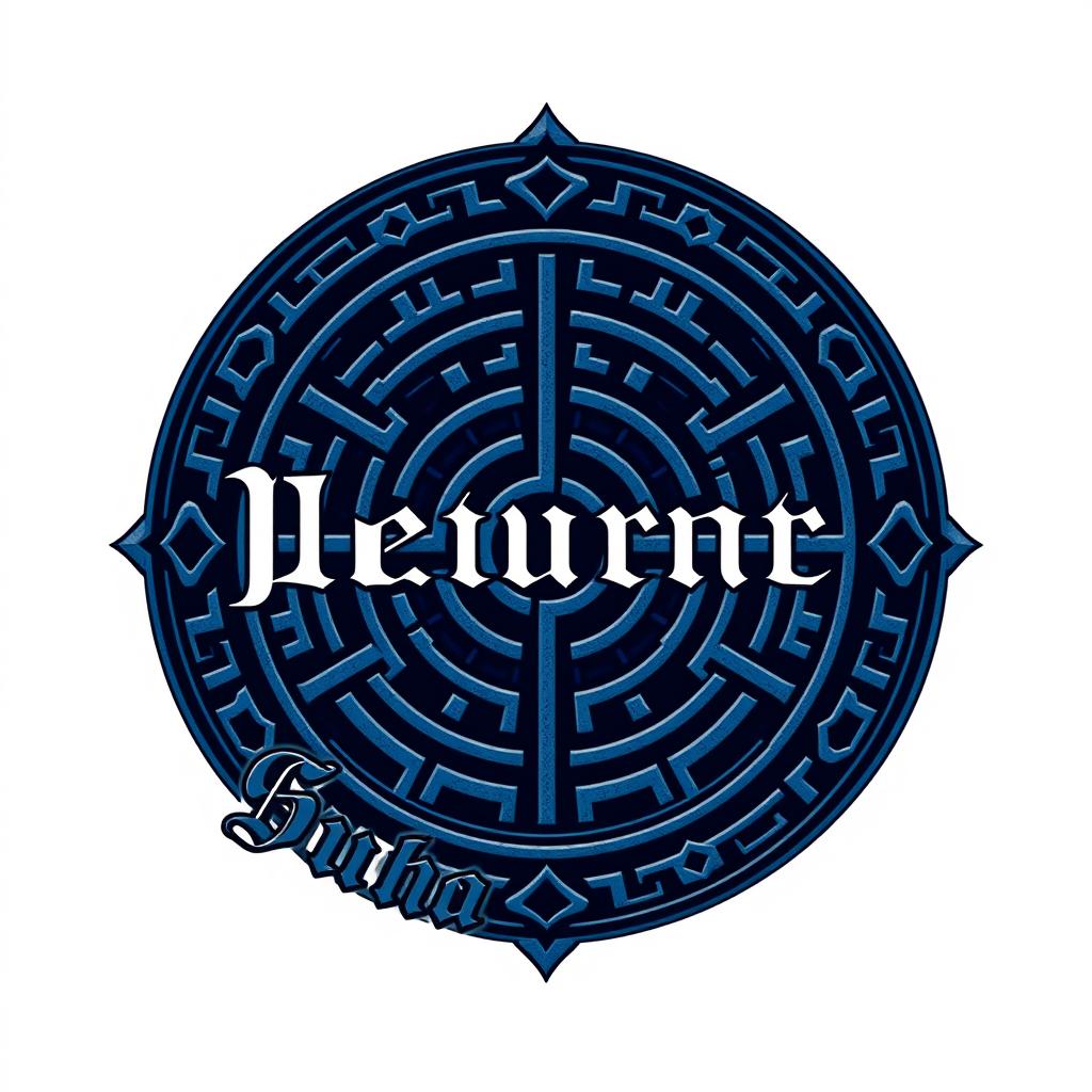 A logo design featuring a medieval labyrinth with intricate patterns and designs