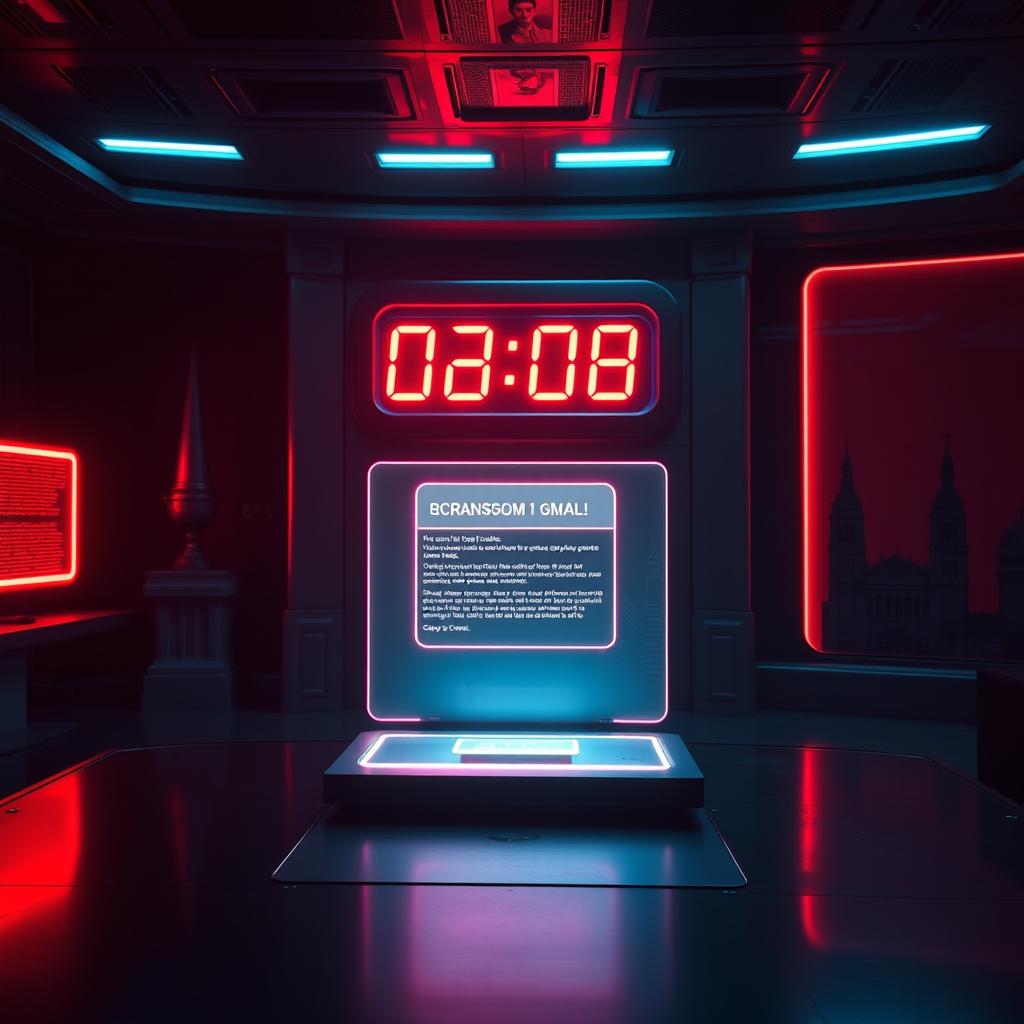 A tense, cinematic scene set within a high-tech government office, dominated by a large digital clock prominently counting down, signaling imminent action