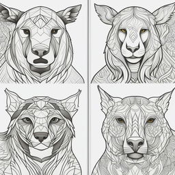 Create a set of coloring pages each displaying a different animal in a bold, outlined style.