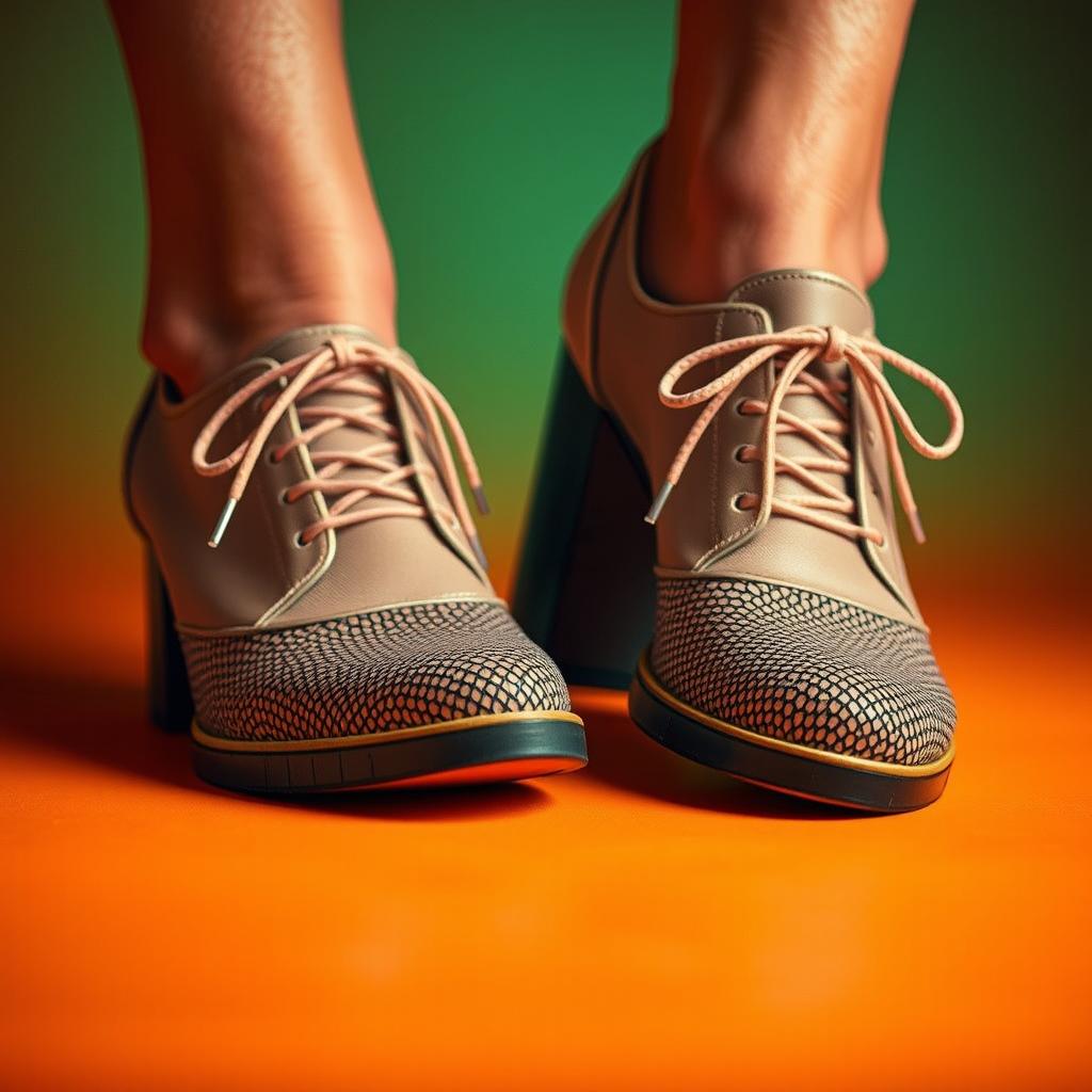 A stylish and trendy profile picture featuring a close-up of fashionable shoes placed on a vibrant background