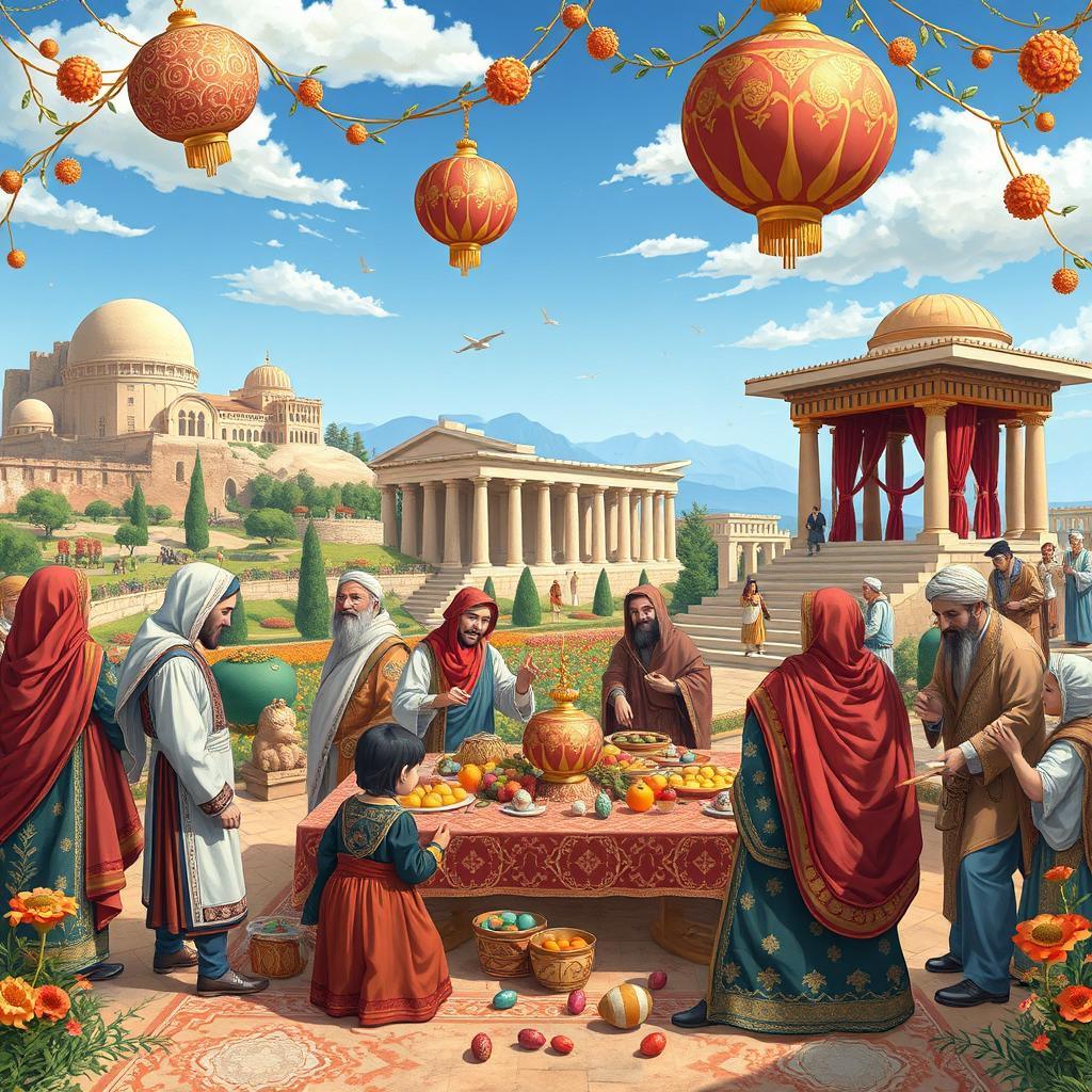 A beautifully detailed high-resolution artwork showcasing the ancient customs and traditions of Iran that have endured to this day