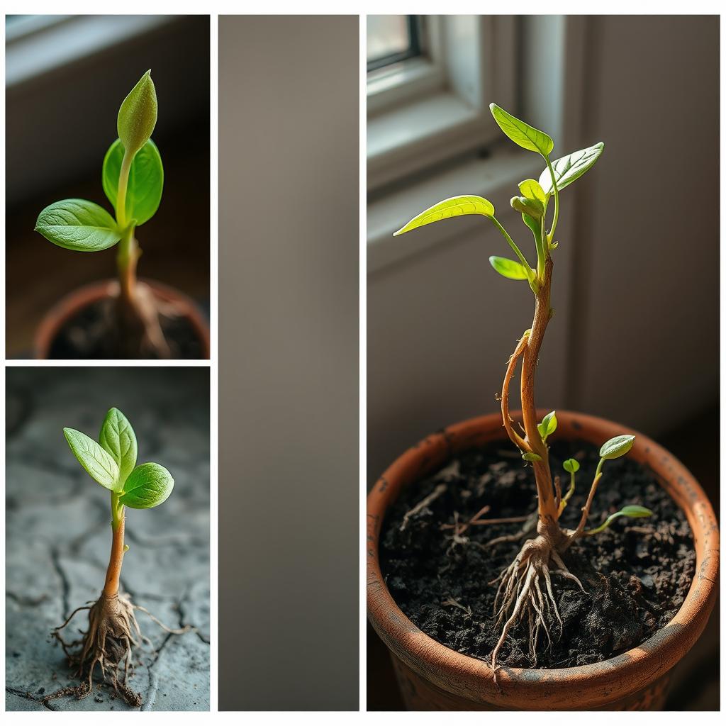 A withered plant that looks like it is nearly dead but shows signs of life, with vibrant green leaves just starting to sprout from the brown, dry stems