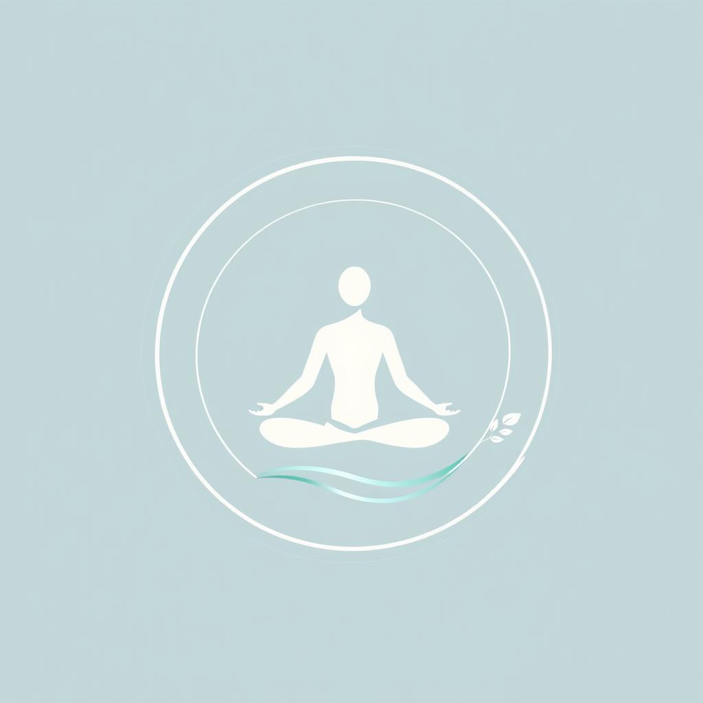 A minimalist meditation logo featuring a stylized figure in a seated position, surrounded by swirling circular lines that represent tranquility and energy flow