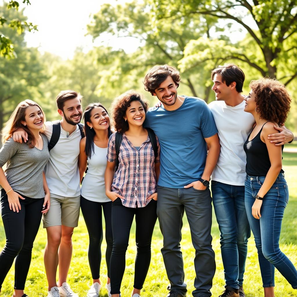 Vibrant Group Photo of Friends Enjoying a Sunny Day Outdoors