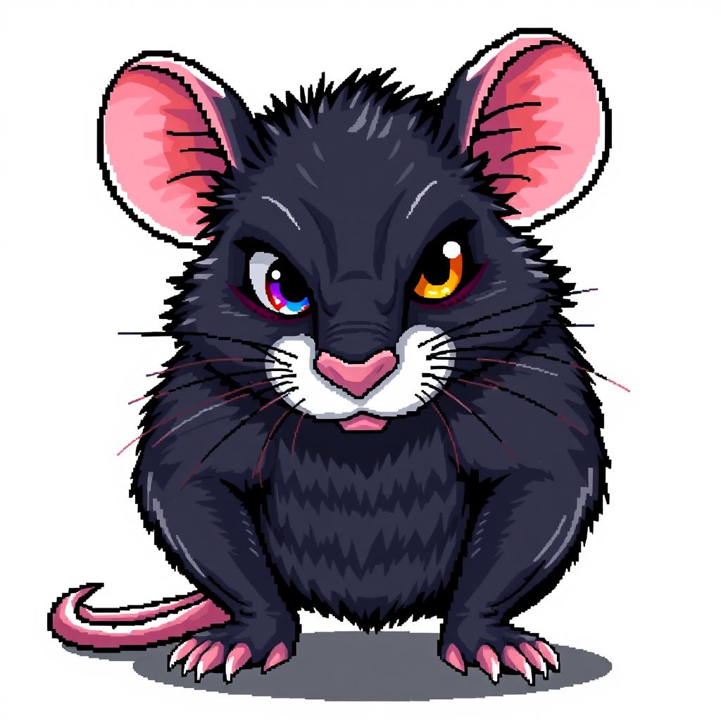 A pixel art illustration of a robust and strong rat character featuring a unique eye deformity