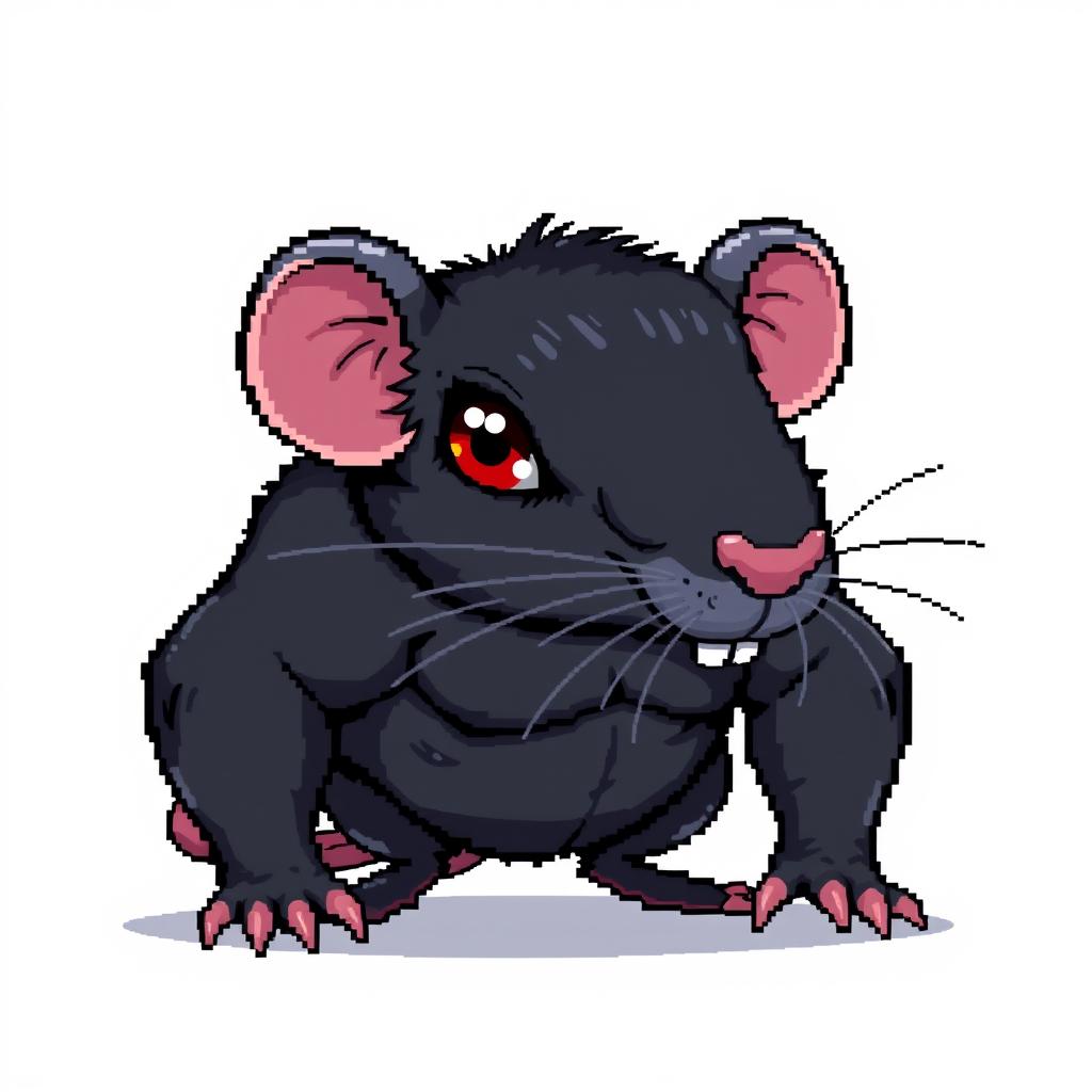 A pixel art illustration of a robust and strong rat character featuring a unique eye deformity