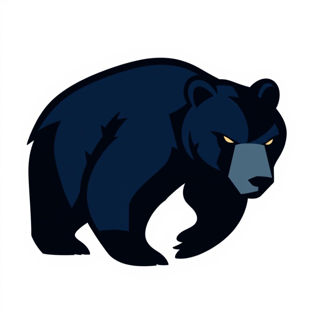 A stylized bear logo featuring an abstract representation of a bear, utilizing dark colors such as deep blue, black, and shades of grey, placed on a clean white background