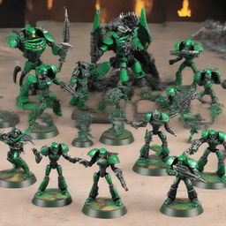 Create a vast scale of Warhammer 40k Necrons army composed of 10,000 warriors, showcasing their unique alien technologies, radiant green weaponry, and ominous glowing eyes against a stark, dystopian backdrop.