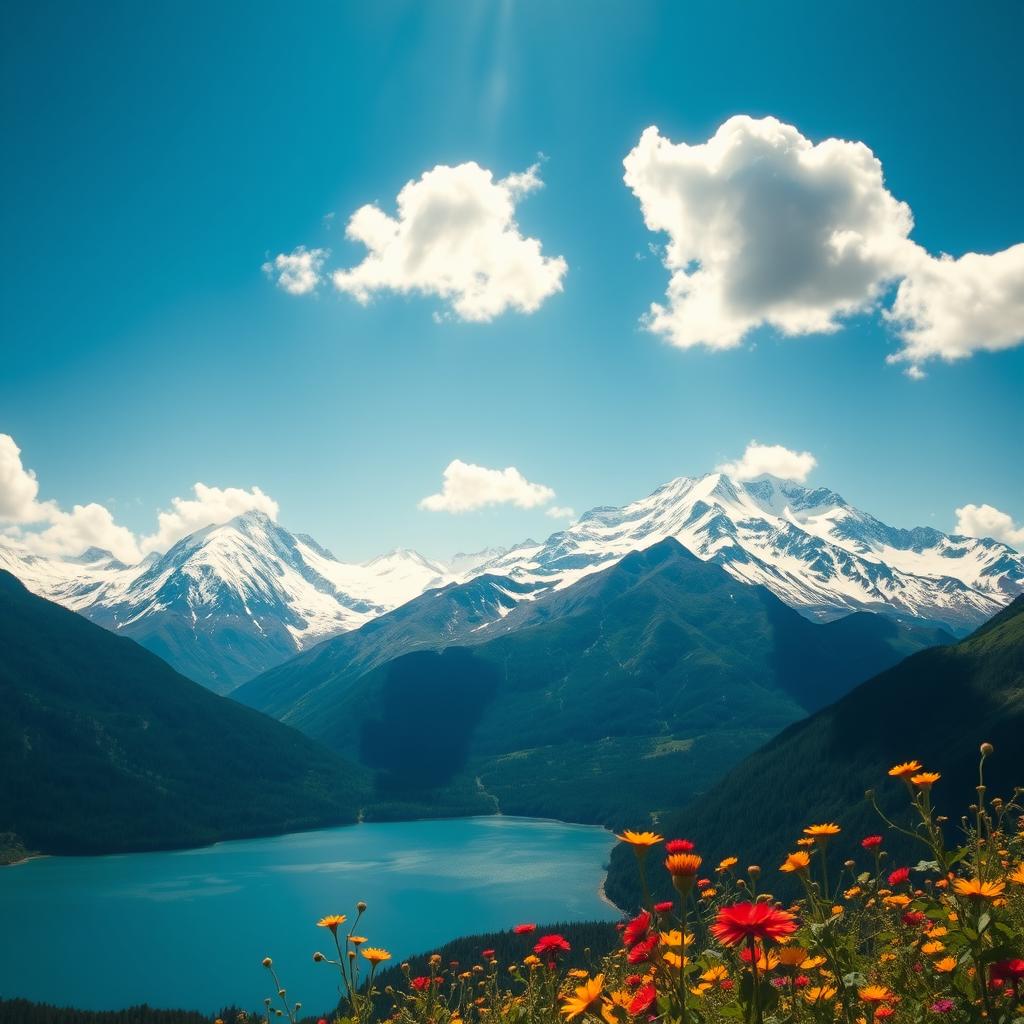A breathtaking landscape photo of a majestic mountain range under a clear blue sky