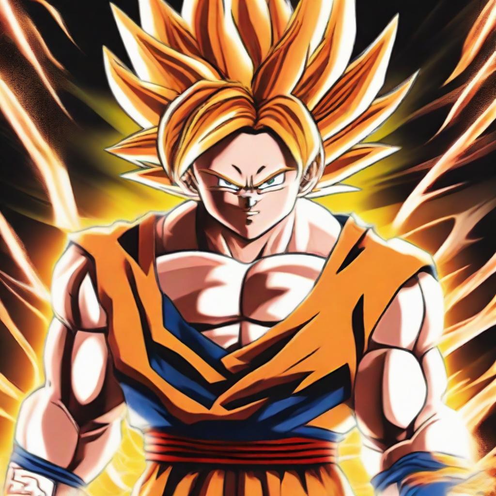 Generate an image of Goku from Dragon Ball Z transformed into his Super Saiyan 6 form, with swirling, fiery hair, intense glowing eyes, and a vivid aura of energy surging around him.