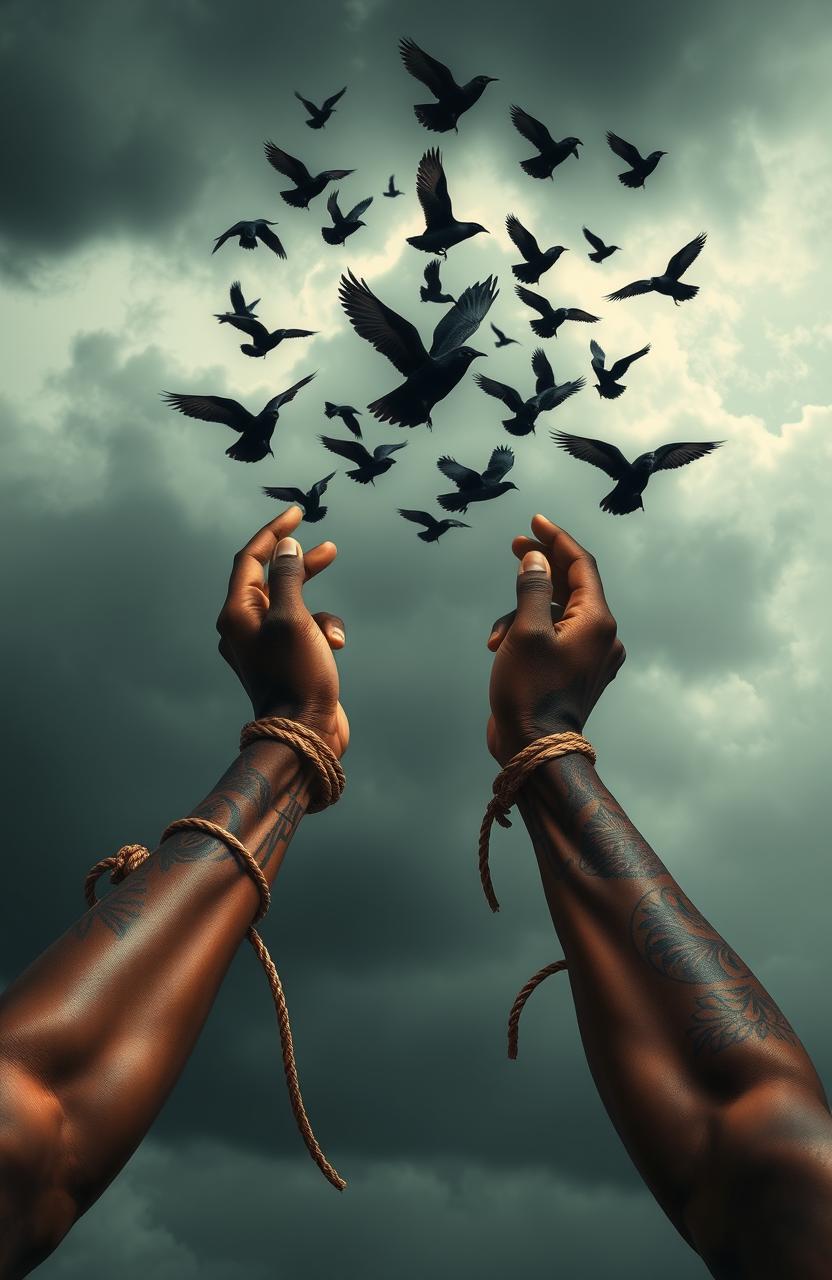 A powerful image depicting African American hands adorned with intricate tattoos