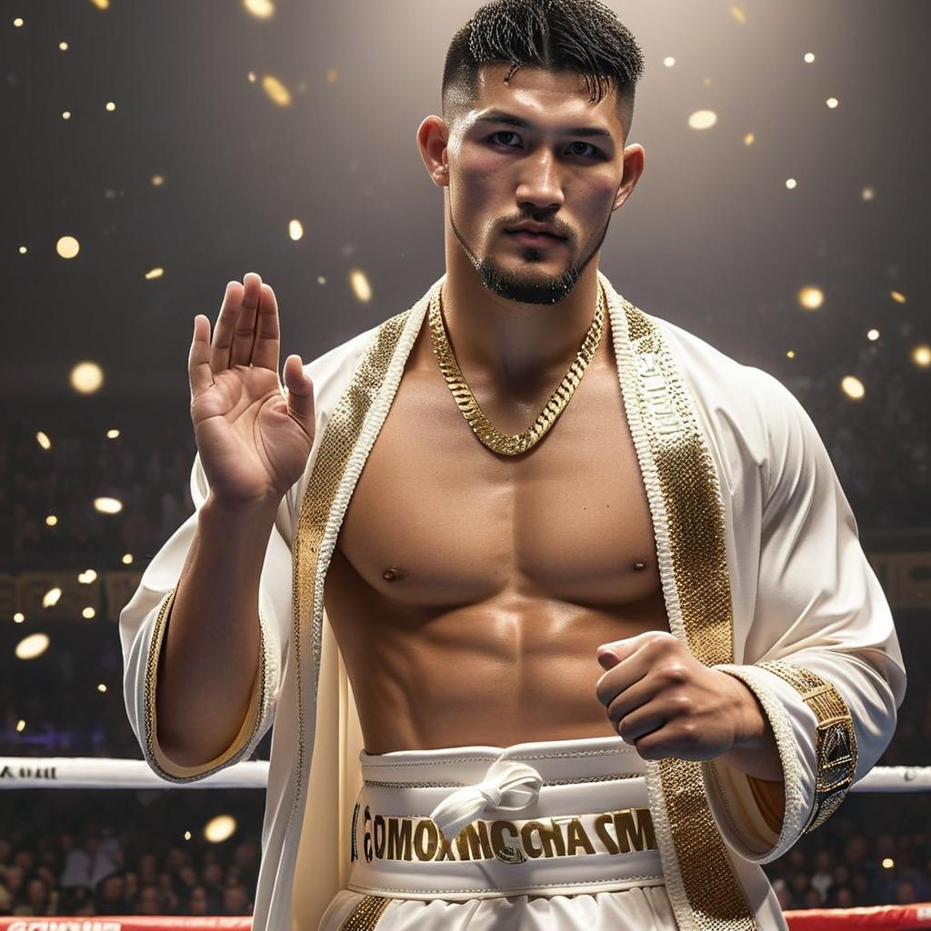 Ponle la cara de dmitry bivol y un cinturón de boxeo real del CMB