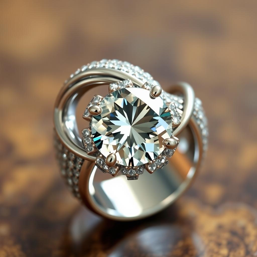 A beautifully designed ring with a metallic sheen that resembles a real gemstone ring