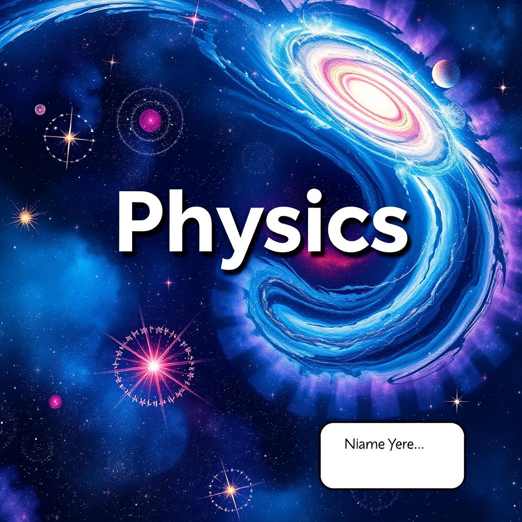 A visually striking cover page design for a physics book, featuring the title 'Physics' prominently in a bold and modern font