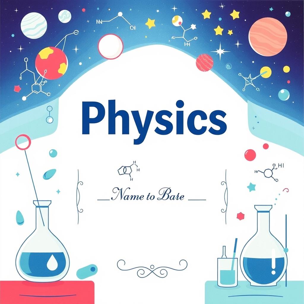 A visually captivating cover page for a chemistry book titled 'Physics'