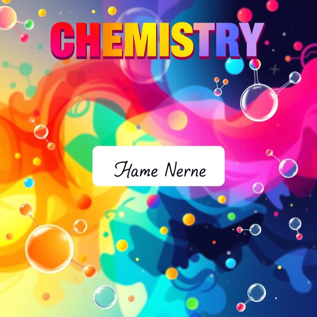 A visually engaging cover page design for a chemistry book titled "Chemistry"