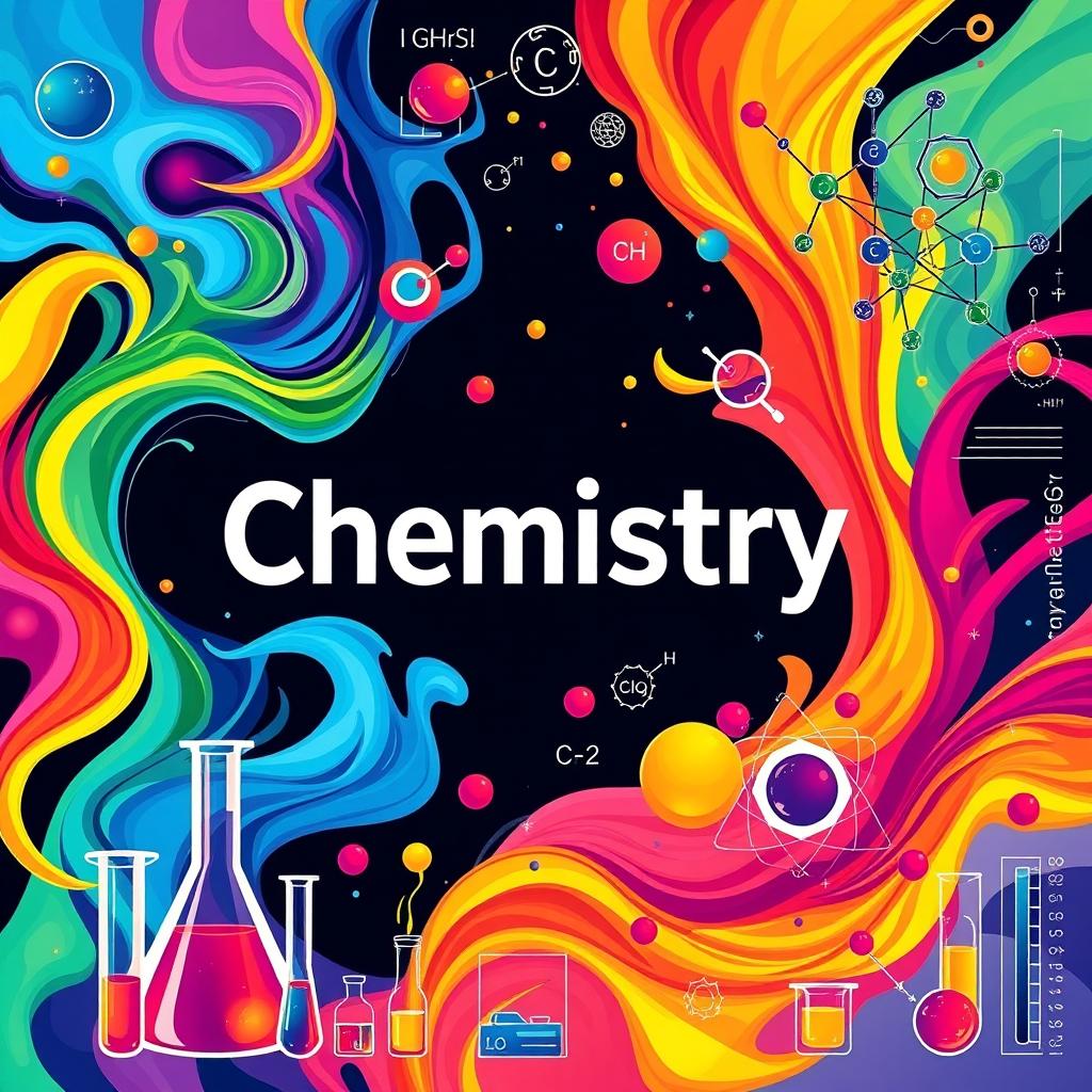 An eye-catching cover page design for a chemistry textbook titled 'Chemistry'