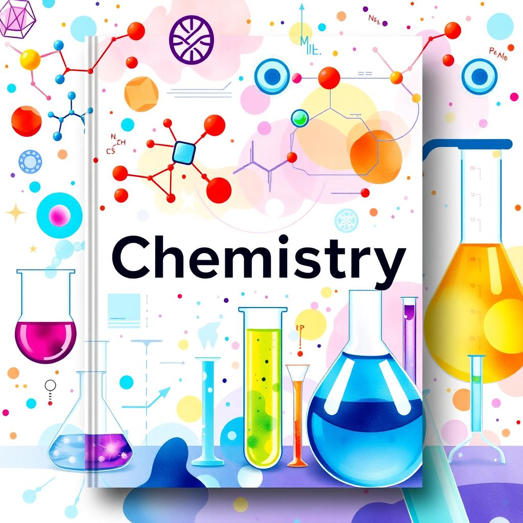 An attractive cover page design for a chemistry book titled 'Chemistry'