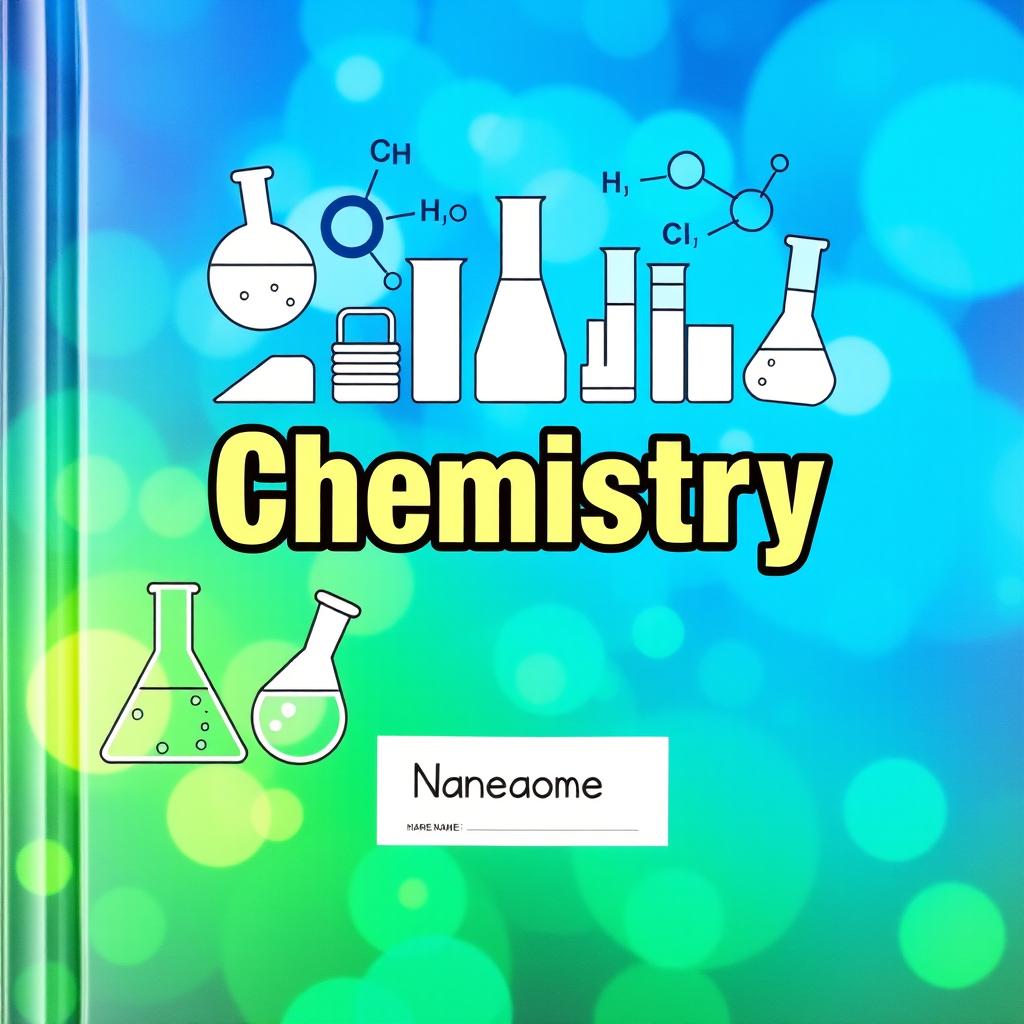 An attractive cover page design for a chemistry book featuring the bold title 'Chemistry' at the center