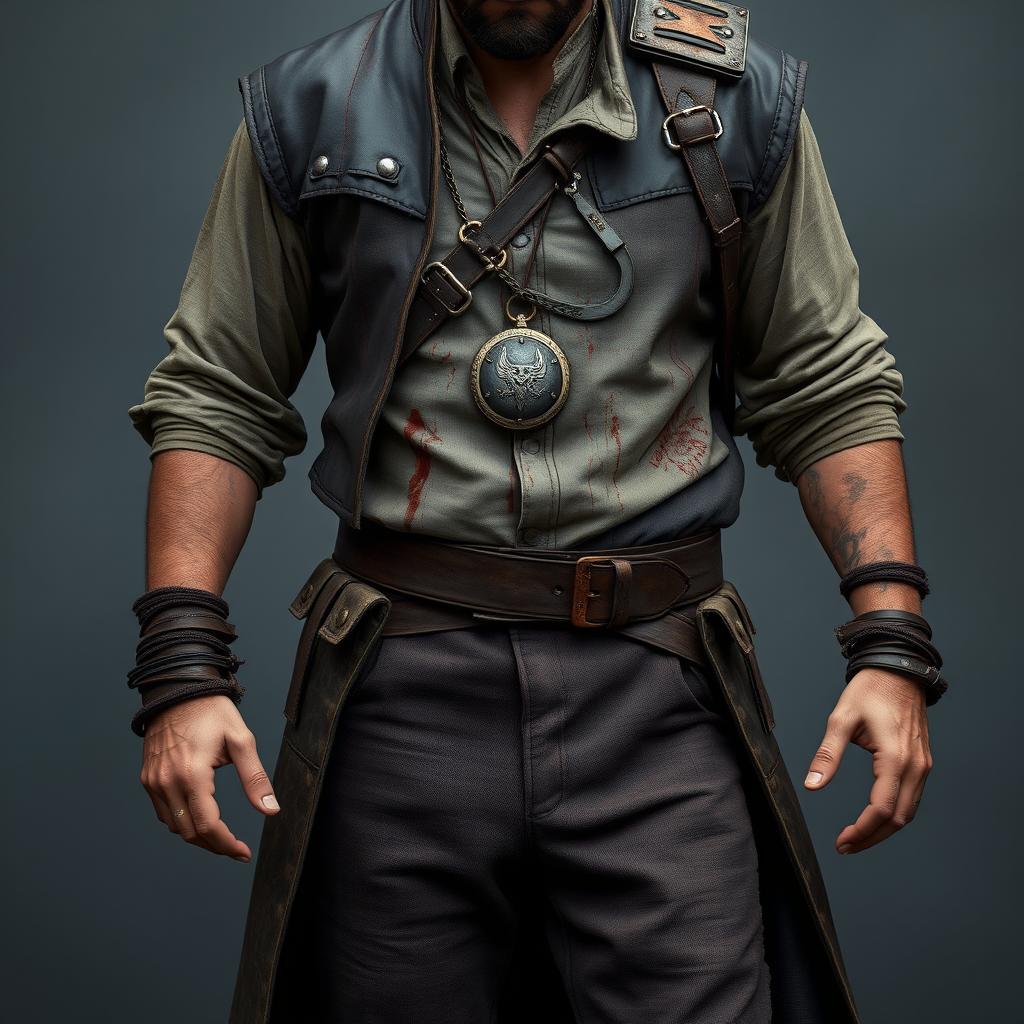 A Macbeth character inspired by Nouid Mohammadzadeh, depicted as a wounded warrior returned from battle