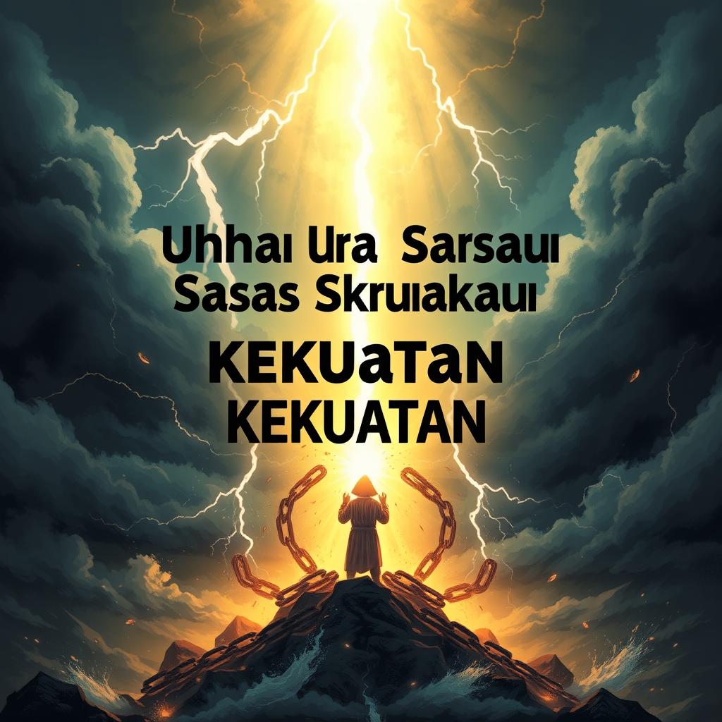 A powerful and emotive illustration of the phrase 'Ubah Rasa Sakit Menjadi Kekuatan' displayed prominently in the scene