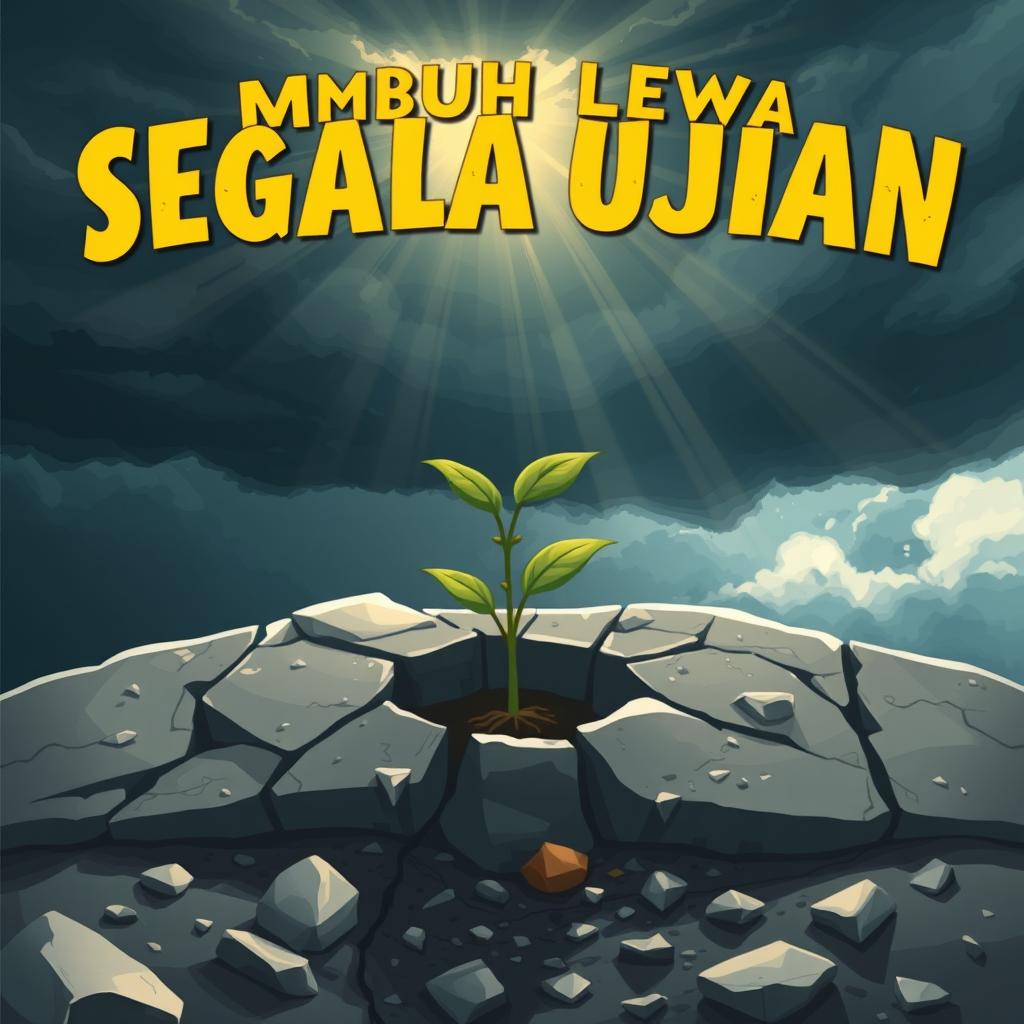 A powerful and inspirational illustration representing the phrase 'Tumbuh Lewat Segala Ujian'