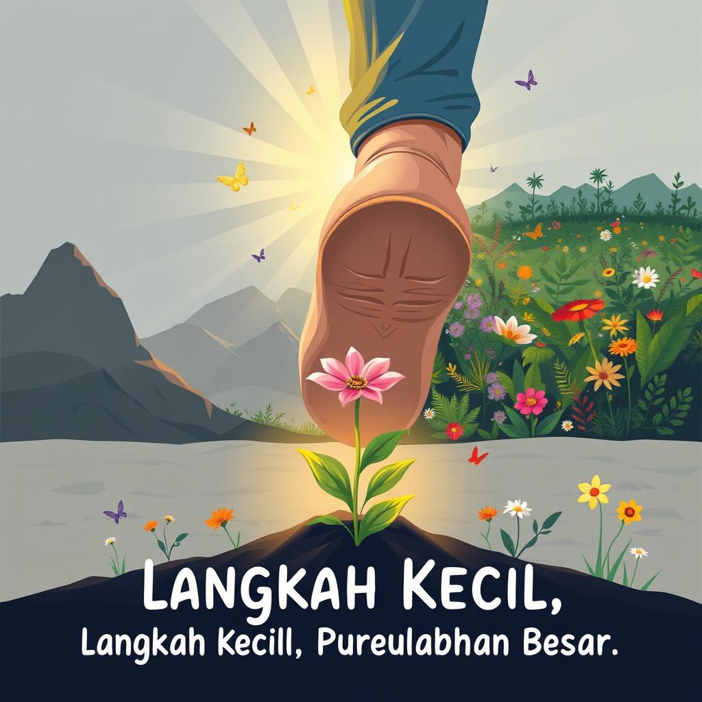An inspiring illustration capturing the phrase 'Langkah Kecil, Perubahan Besar'