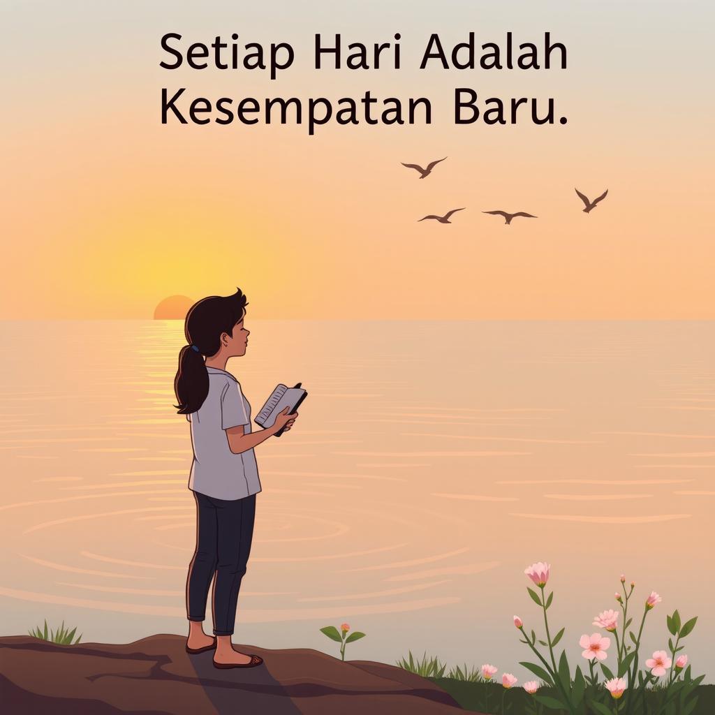 A motivational illustration that embodies the phrase 'Setiap Hari Adalah Kesempatan Baru'