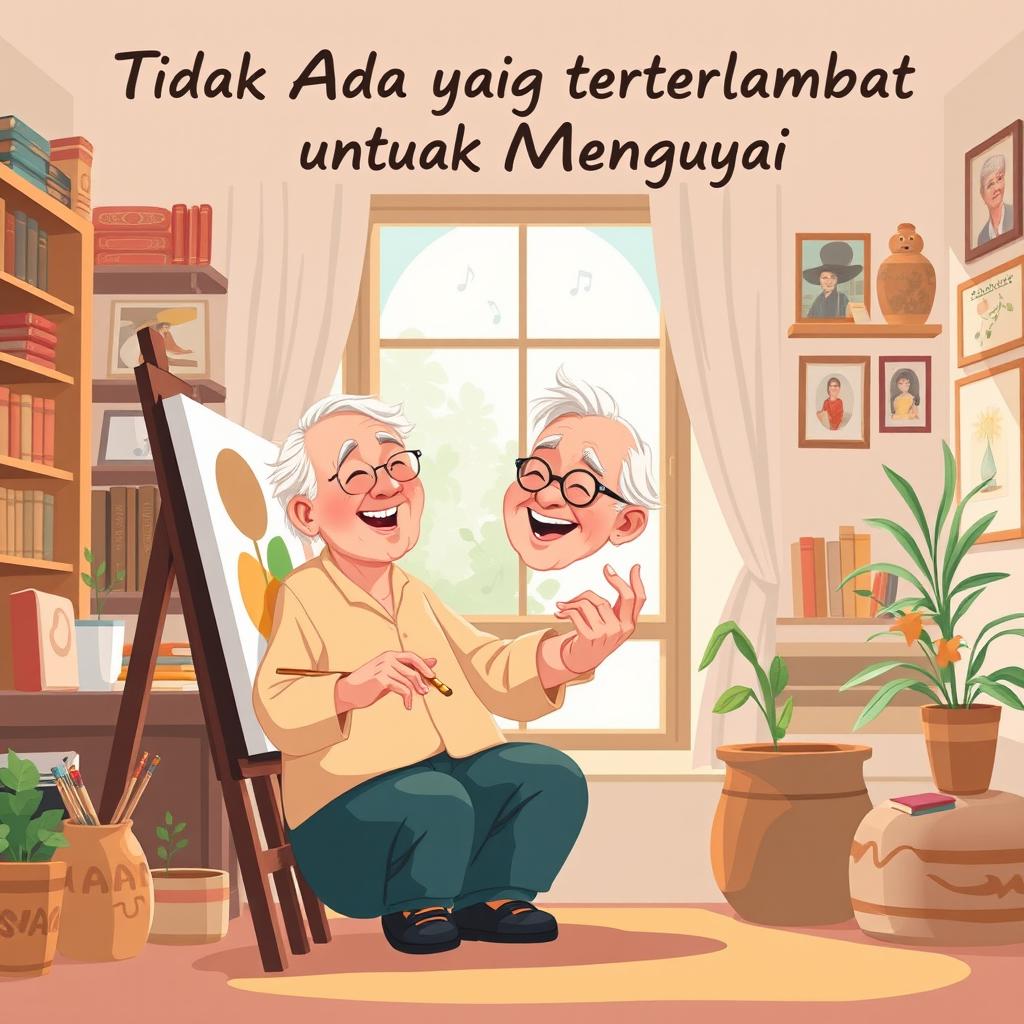 An encouraging illustration illustrating the theme 'Tidak Ada yang Terlambat untuk Memulai'