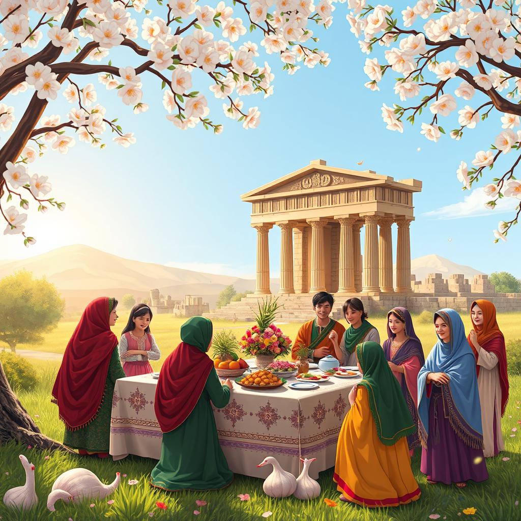 A captivating illustration of ancient Iranian customs during Nowruz at Persepolis (Takht-e Jamshid)