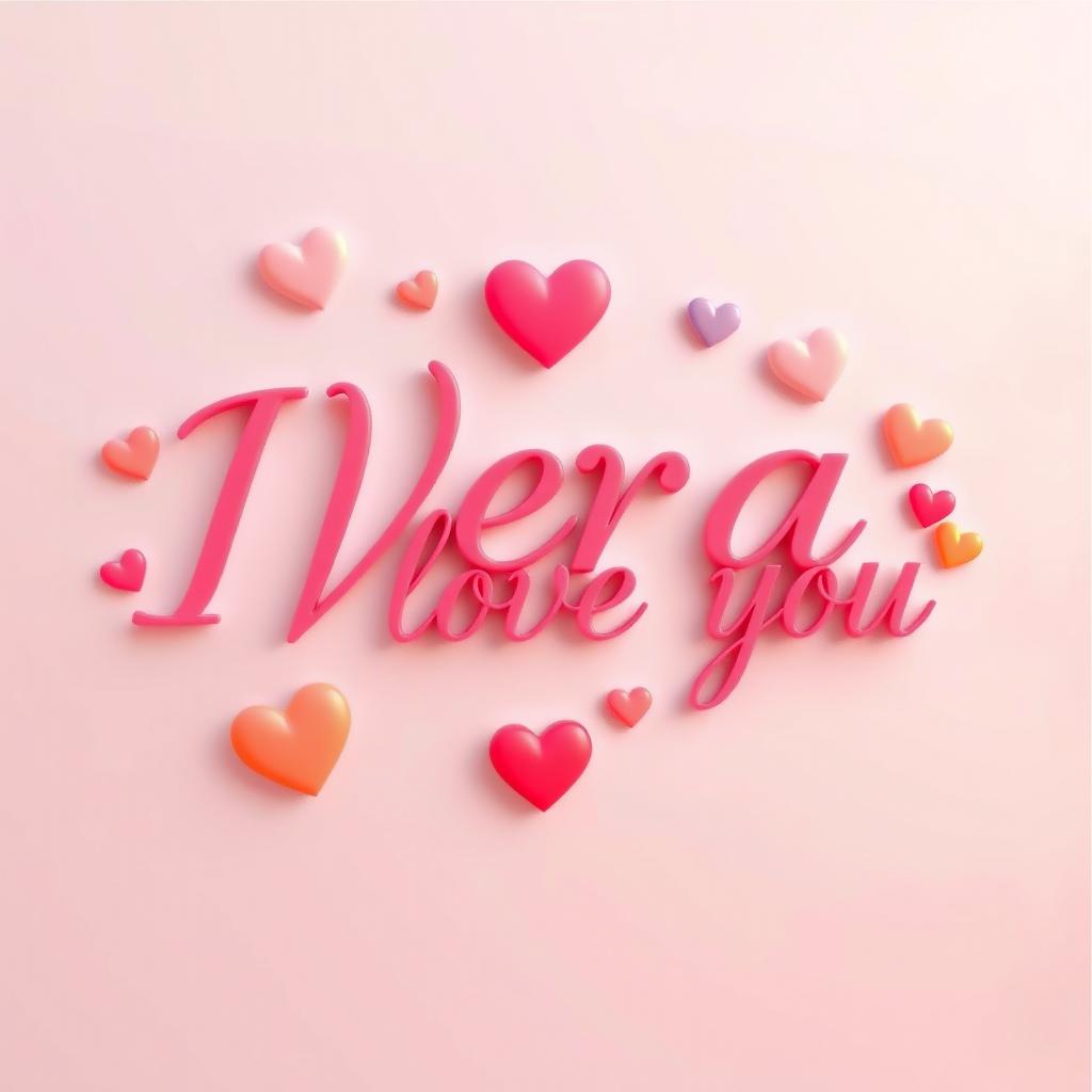 The phrase 'Vera I love you' artistically written in beautiful, elegant cursive font, surrounded by various colorful hearts of different sizes