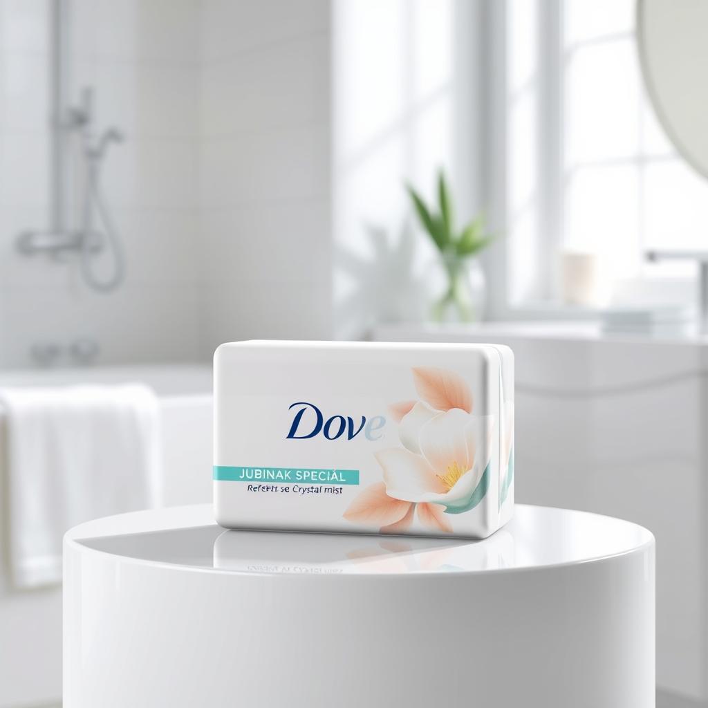 A beautifully crafted Dove soap bar, designed to evoke a refreshing scent of sweat and crystal mist