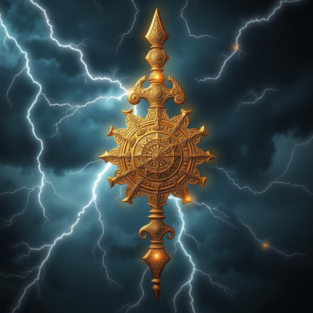 An intricately detailed representation of Vajrayudha, the mystical weapon associated with thunder and lightning