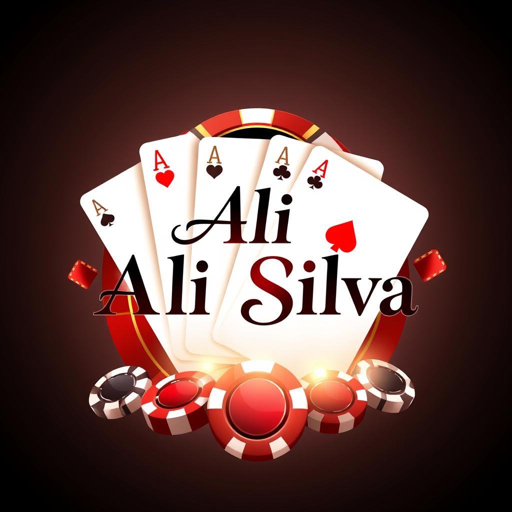 A professional logo design for a casino featuring playing cards with the name 'Ali Silva'