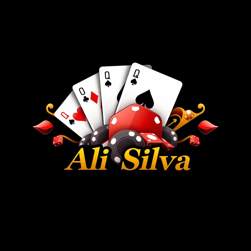 A professional logo design for a casino featuring playing cards with the name 'Ali Silva'