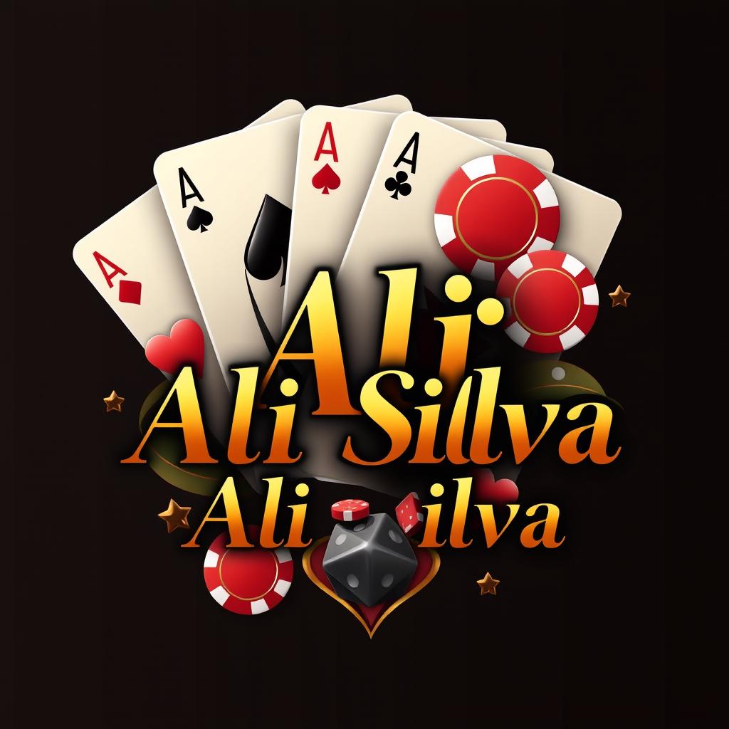 A professional logo design for a casino featuring playing cards with the name 'Ali Silva'